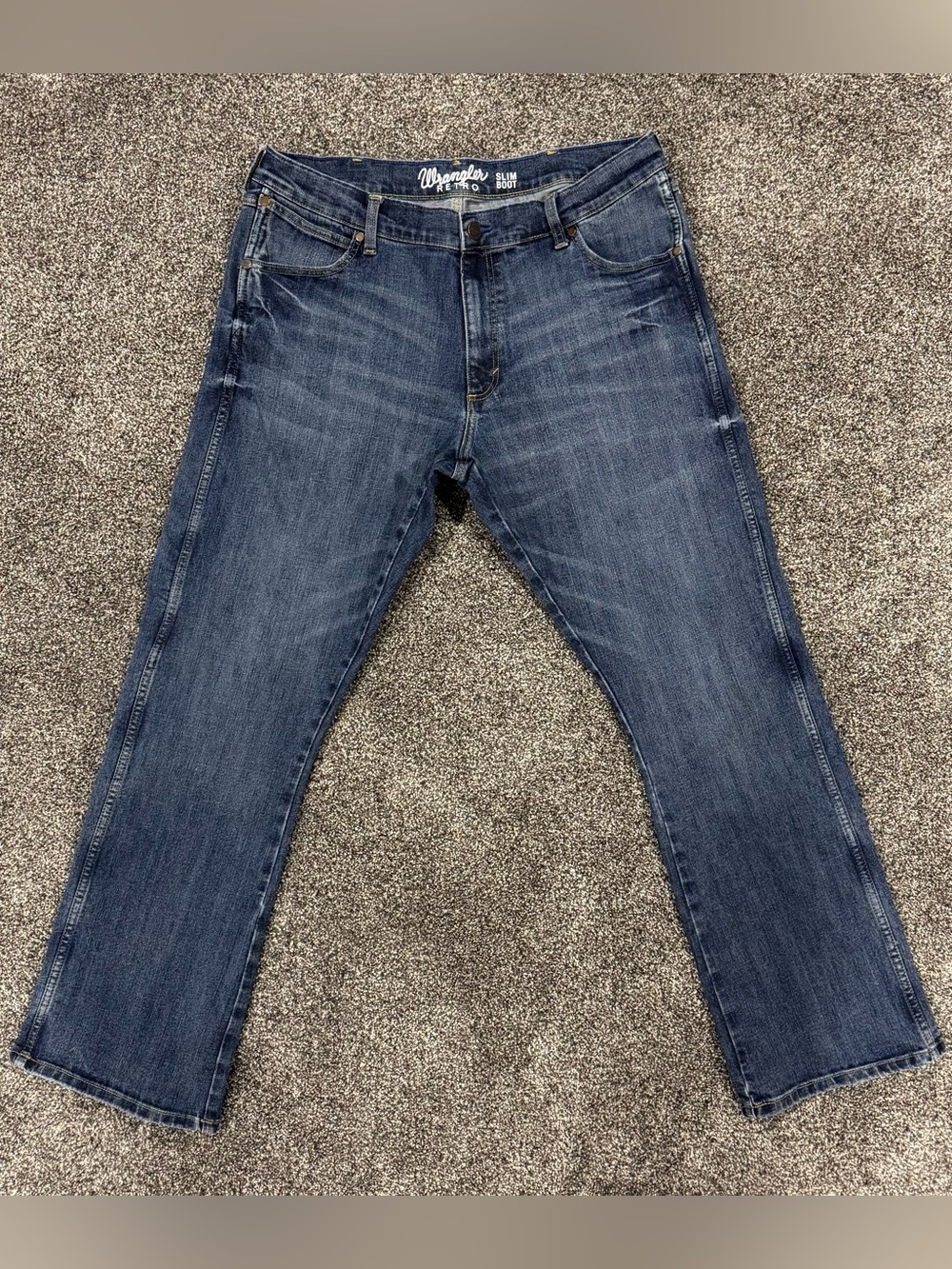 Wrangler Retro Jeans Men 38x34 Blue Slim Boot Mid Rise Stretch Medium Wash Denim